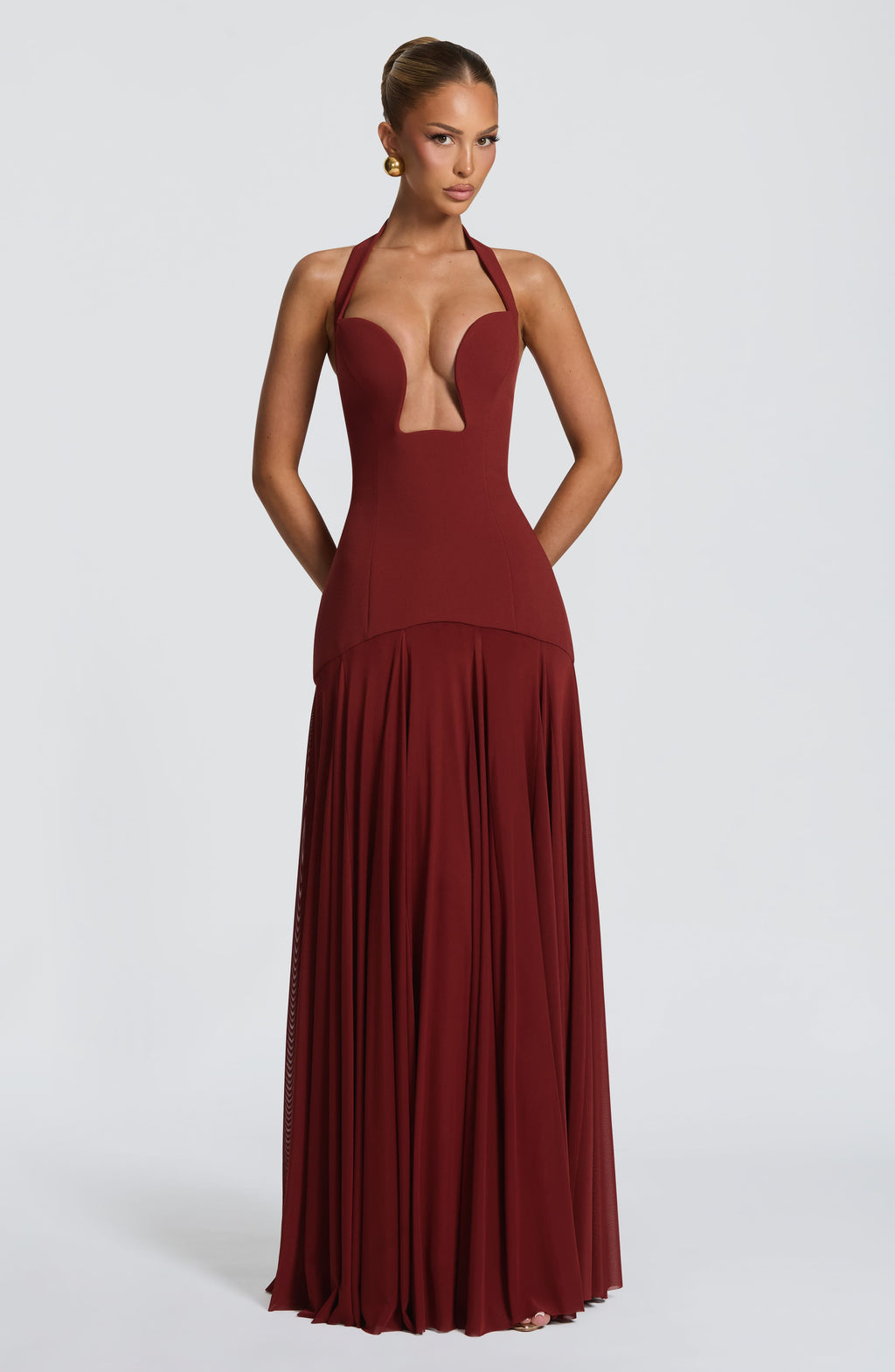 Burgundy Lace-Up Mermaid Gown