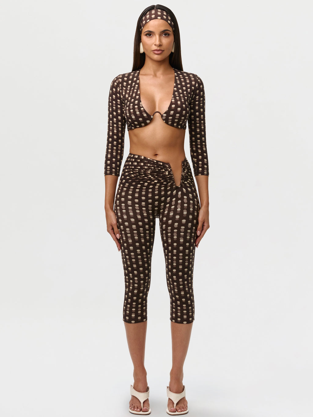Printed Cutout Capri Pants Set
