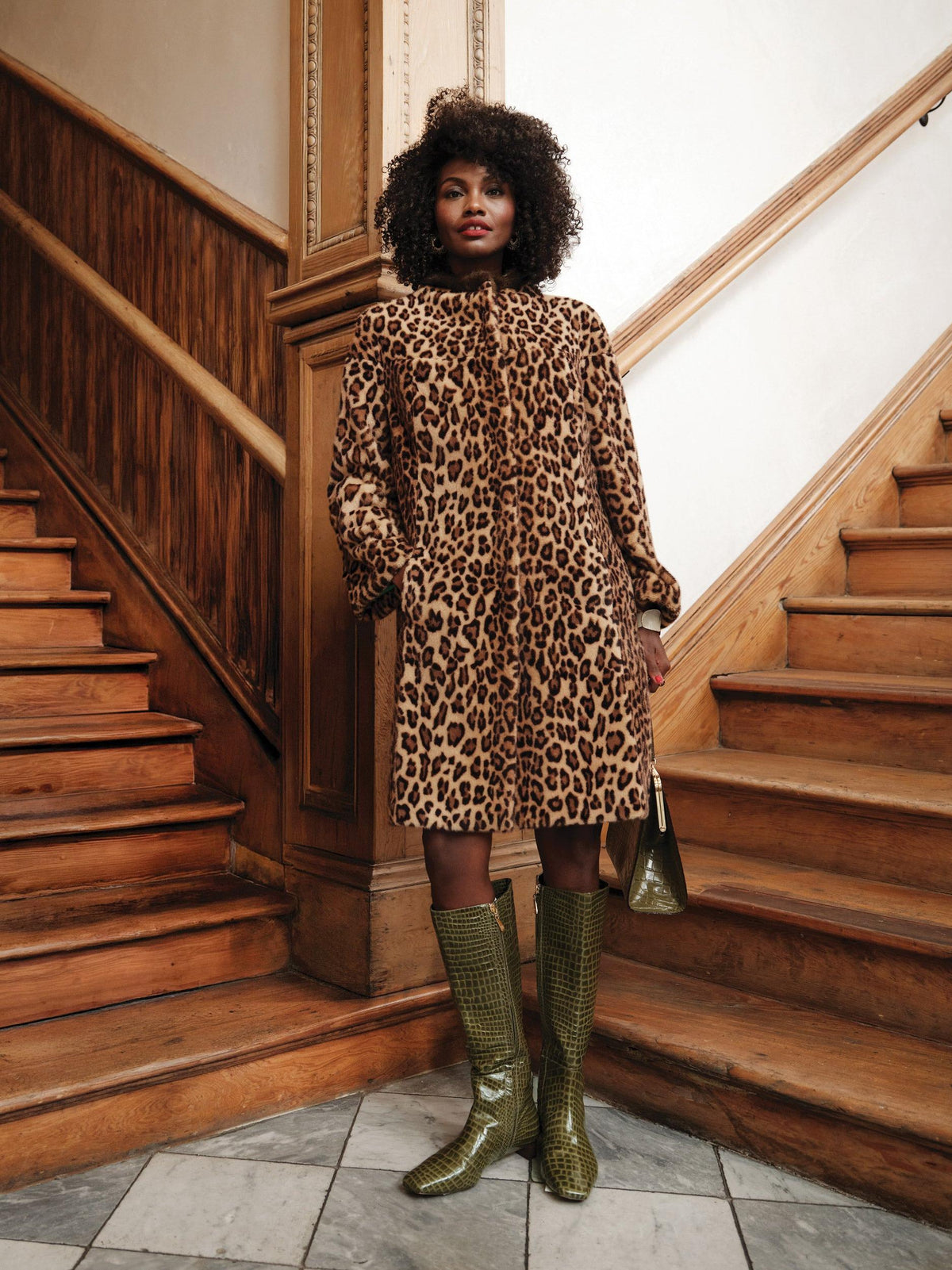 Leopard Print Oversized Collar Coat