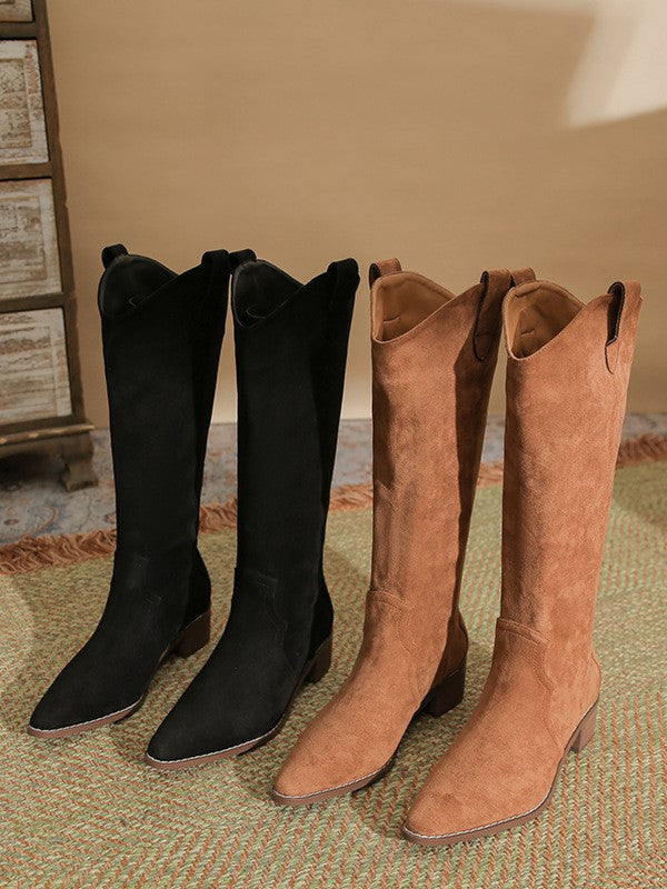 Pointed Toe Thick Heel Stacked Boots Retro High Top Knight Boots
