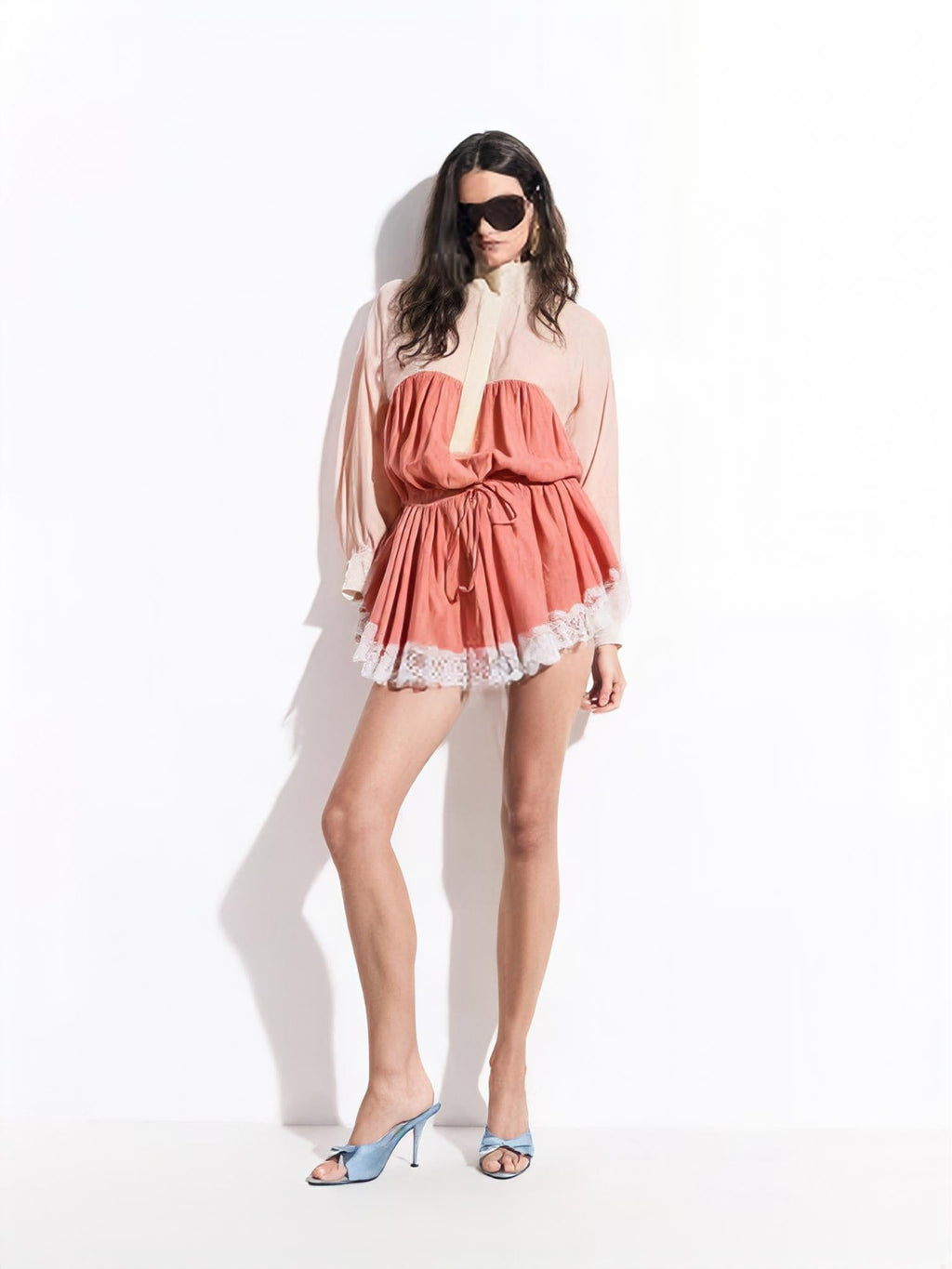 Color Block Lace Trim Romper