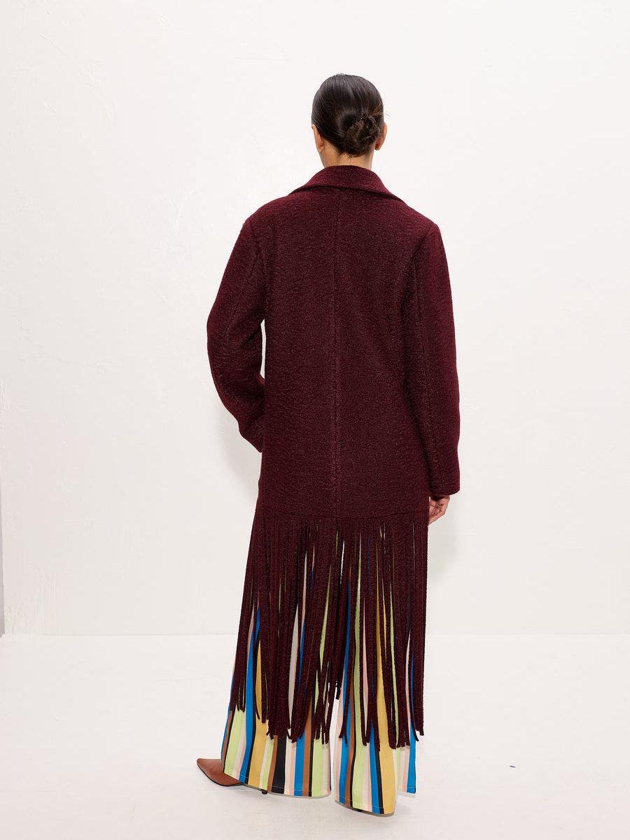 Bordeaux Long Fringe Statement Coat