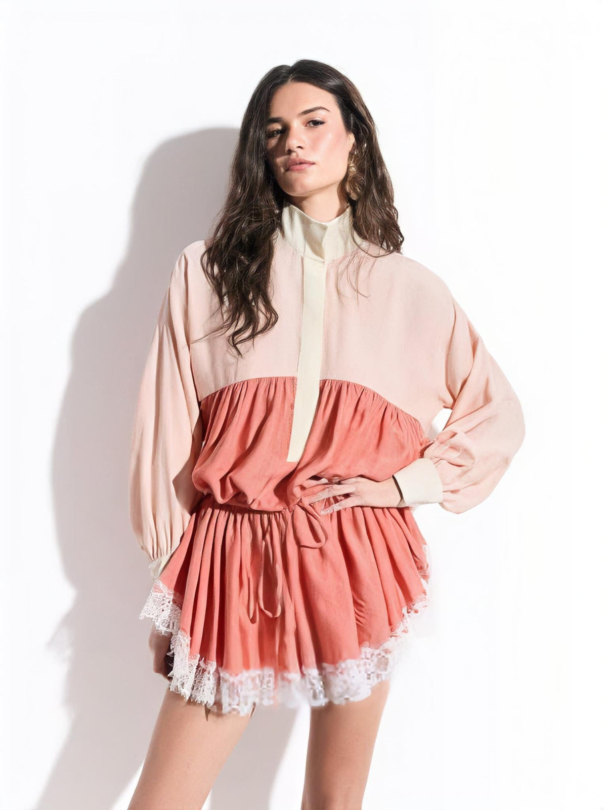 Color Block Lace Trim Romper