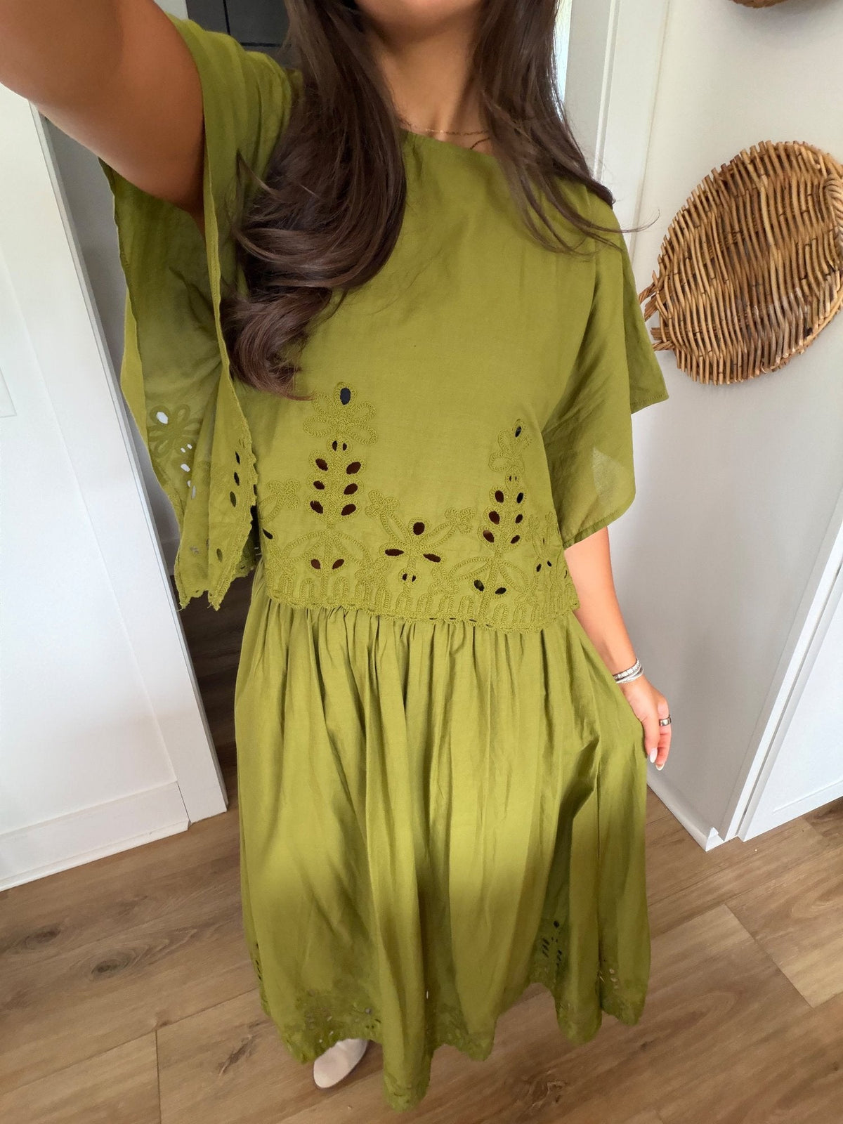 Olive Green Embroidered Maxi Skirt Set
