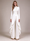 White Mandarin Collar Gold Button Coat Set