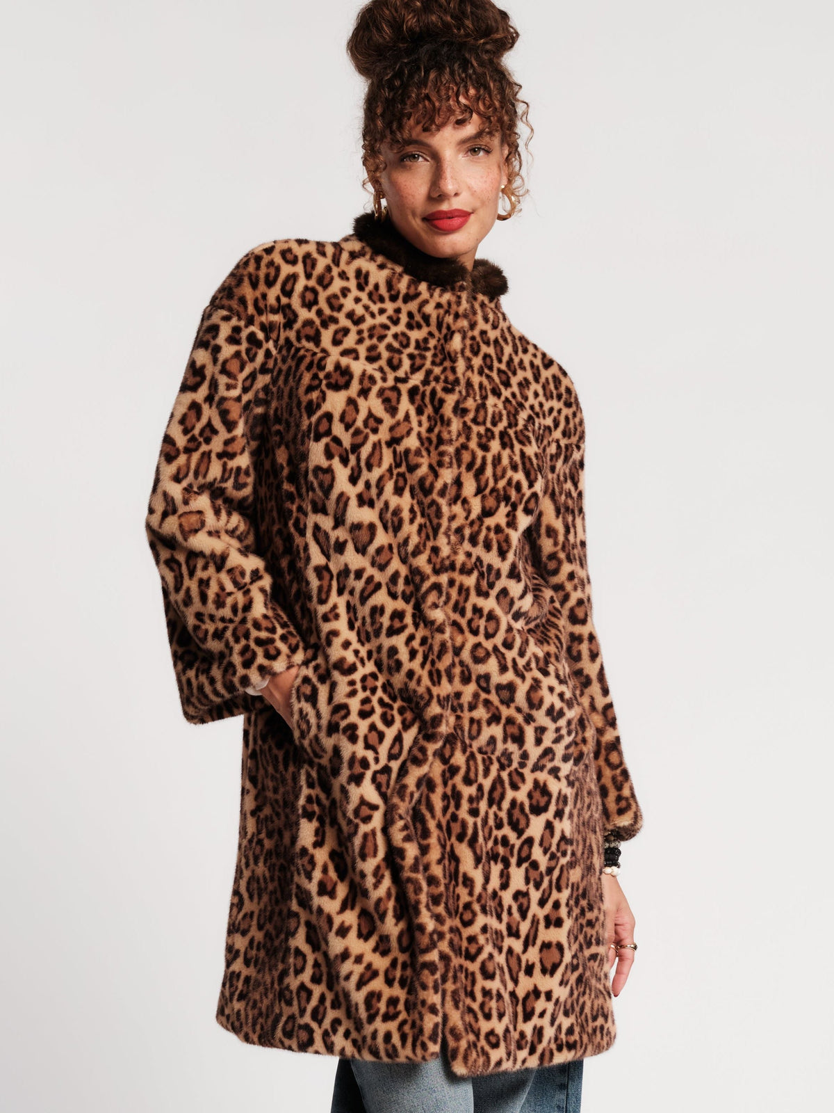 Leopard Print Oversized Collar Coat