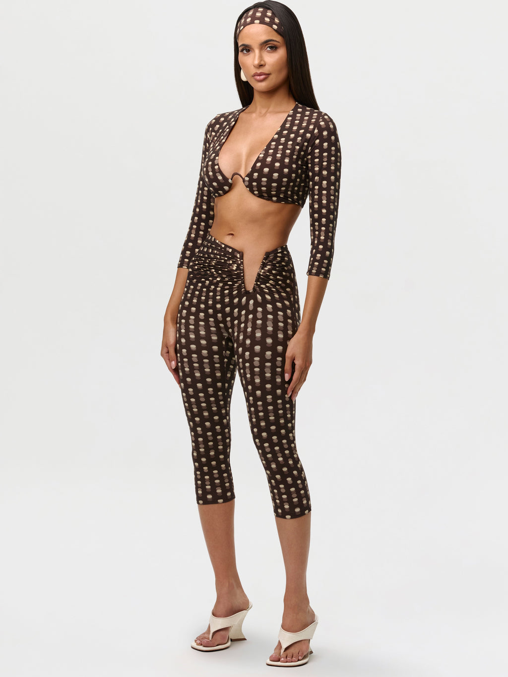 Printed Cutout Capri Pants Set