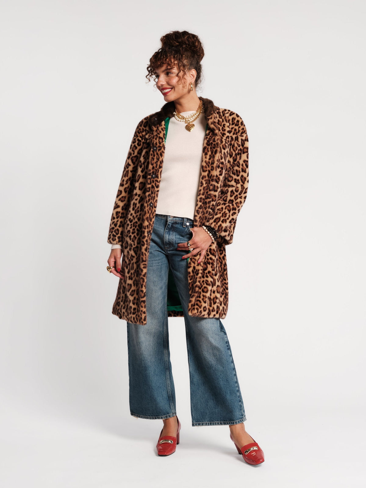 Leopard Print Oversized Collar Coat