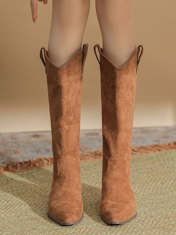 Pointed Toe Thick Heel Stacked Boots Retro High Top Knight Boots