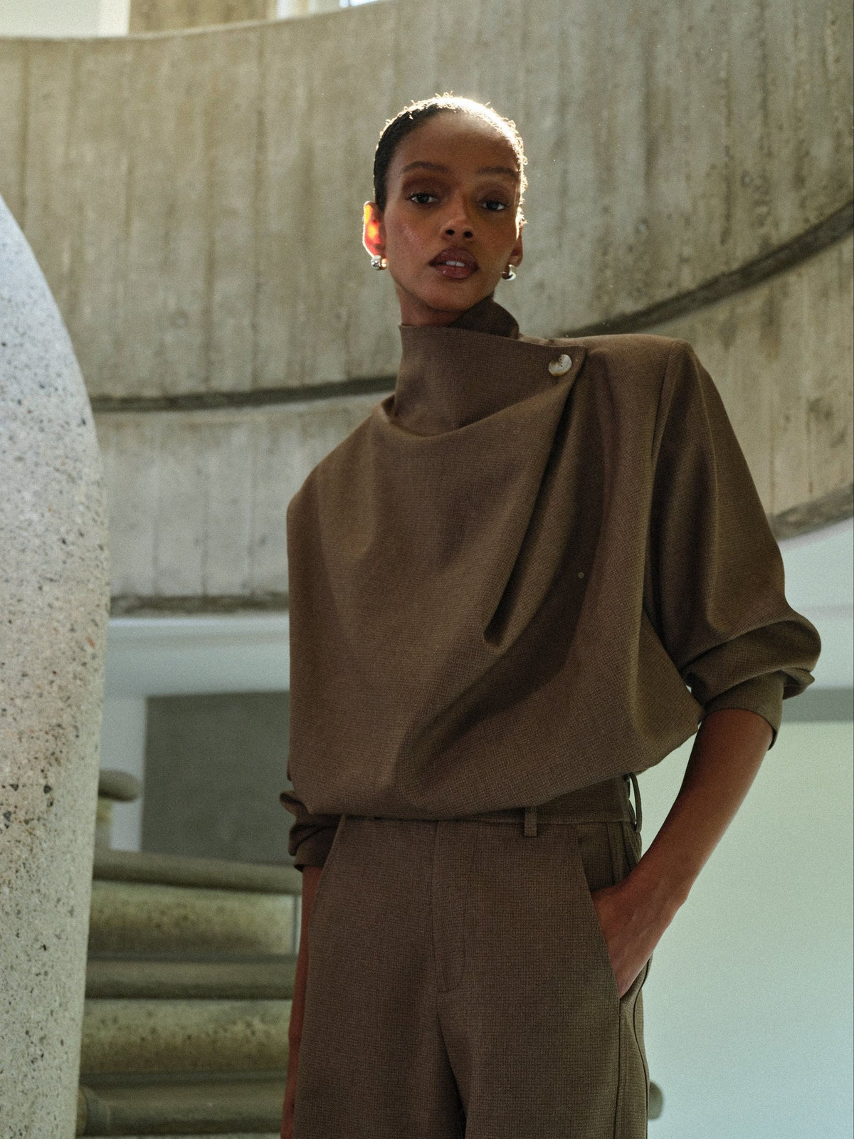 Funnel Neck Wrap Top & Pants Set