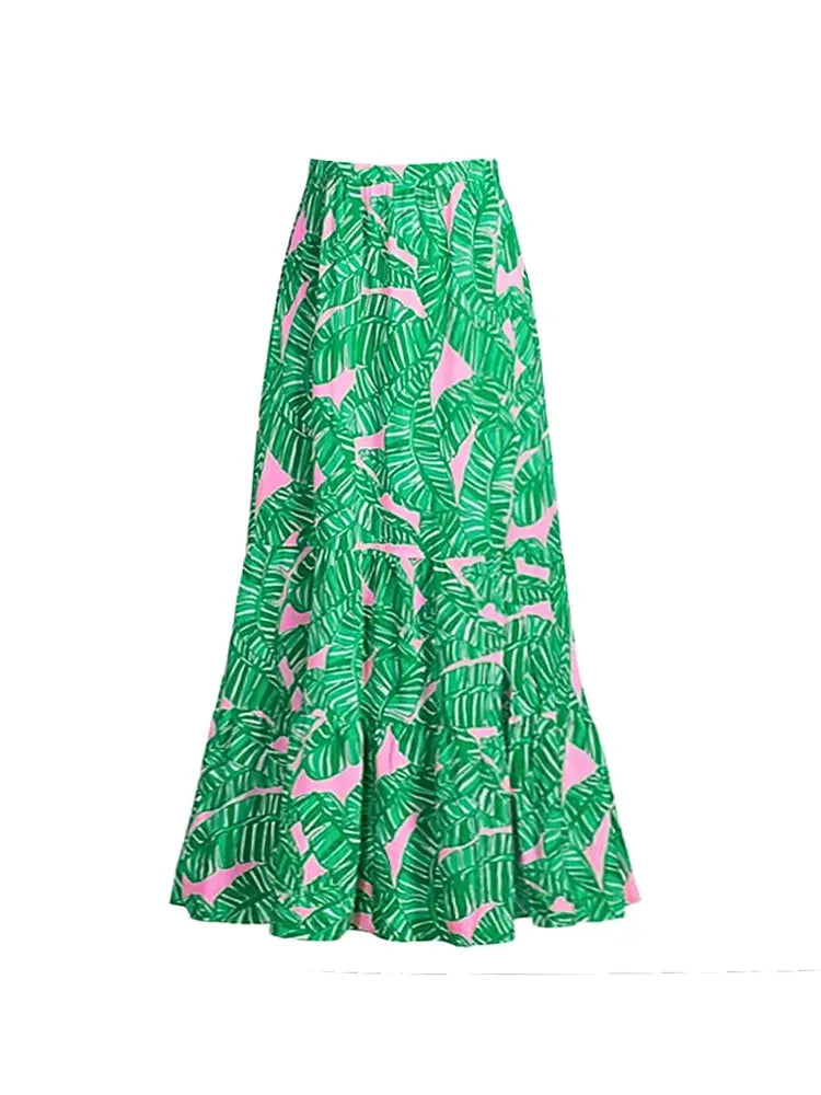 Green Ruffle Print One Piece Swimsuit