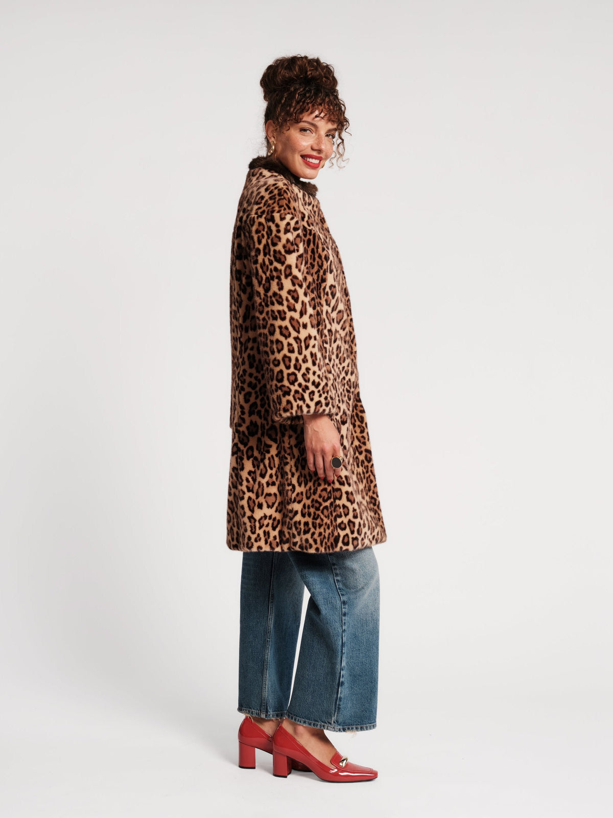 Leopard Print Oversized Collar Coat