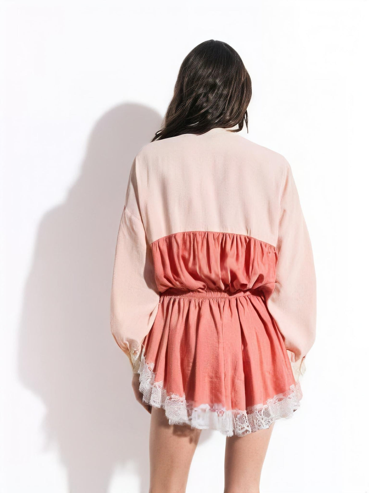 Color Block Lace Trim Romper