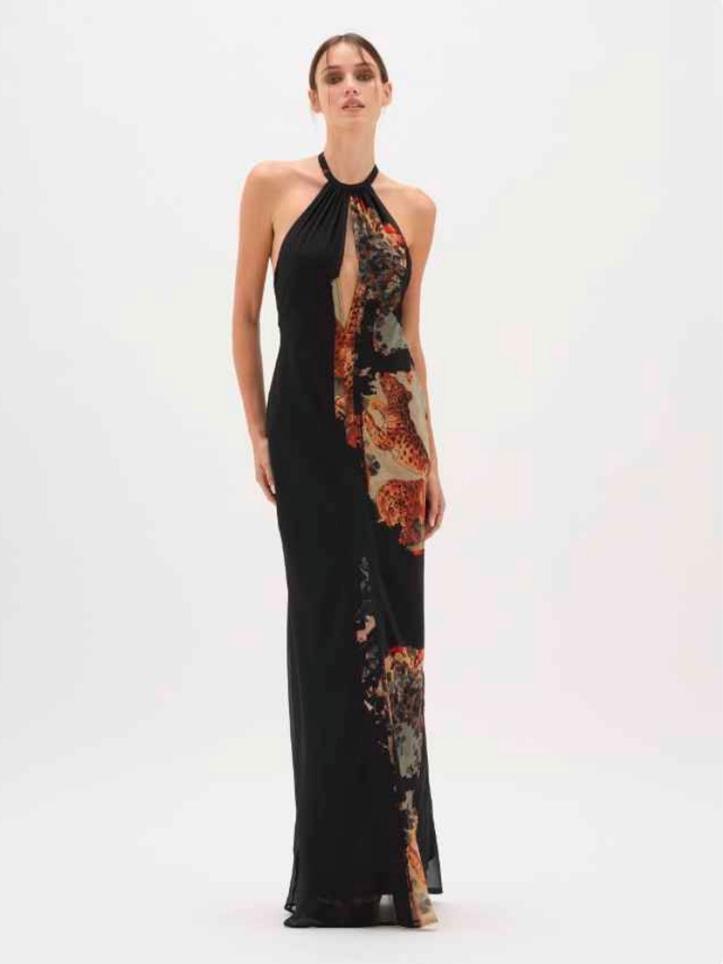 Egyptian Print Halter Maxi Dress