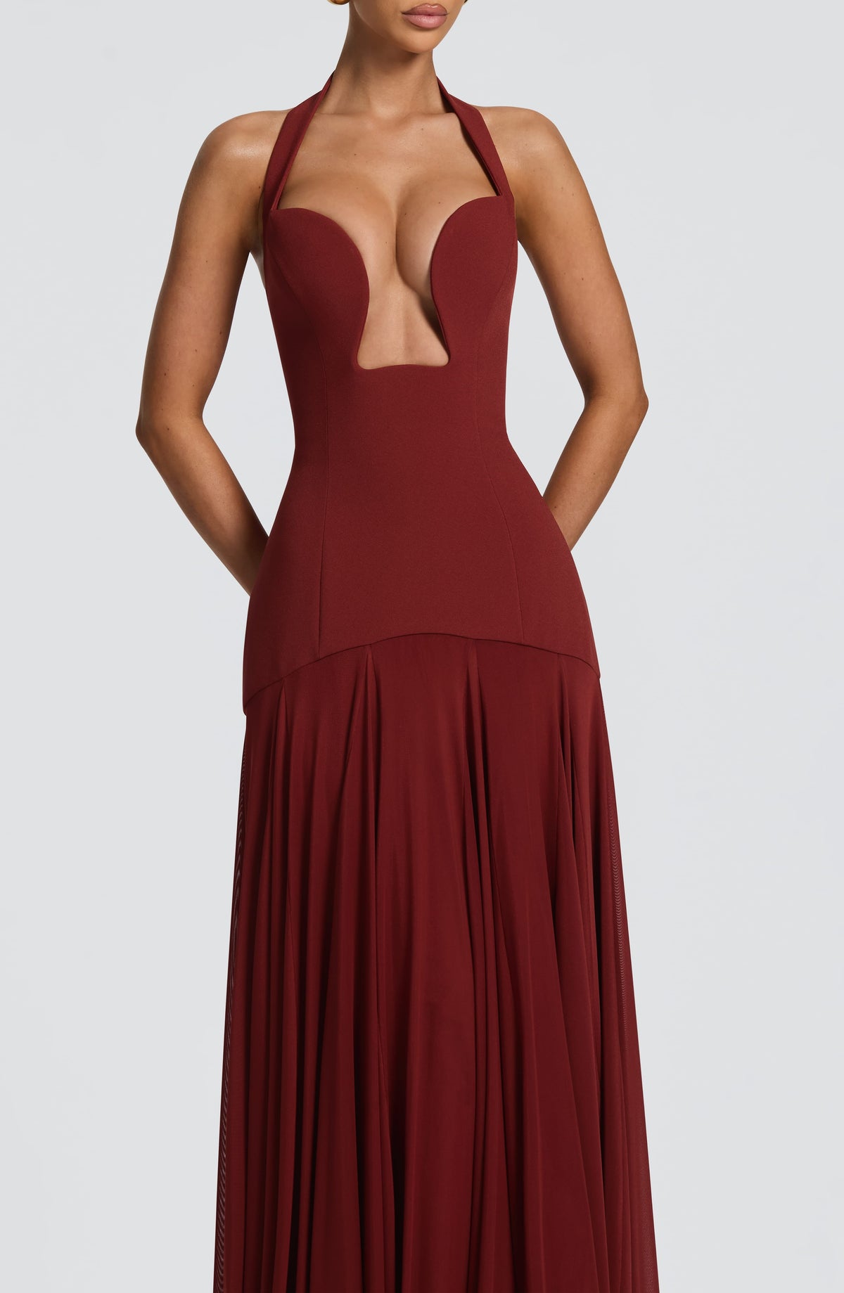 Burgundy Lace-Up Mermaid Gown