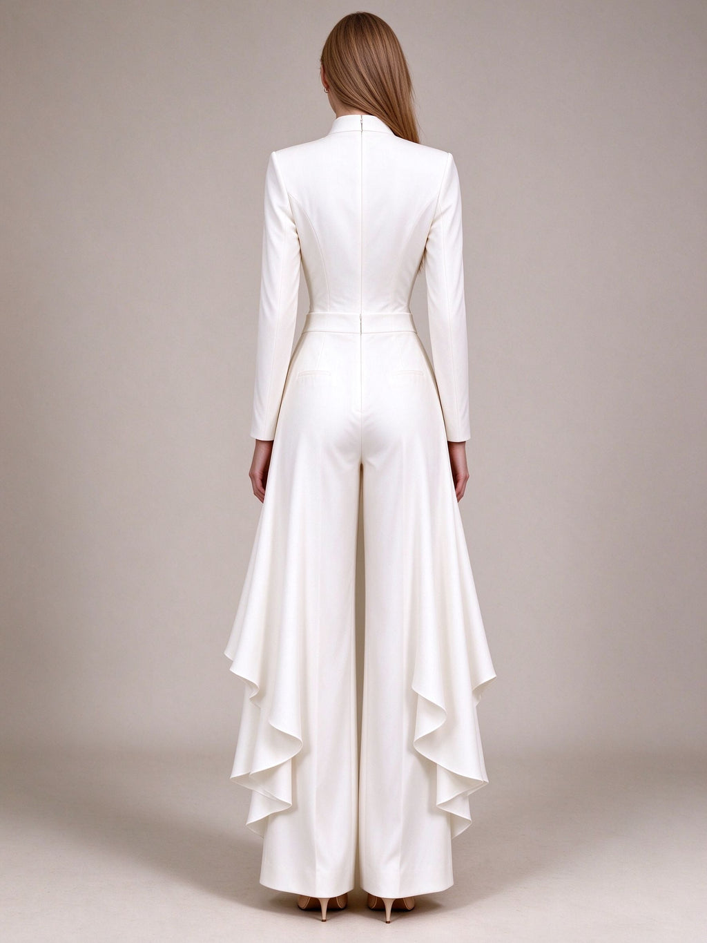 White Mandarin Collar Gold Button Coat Set