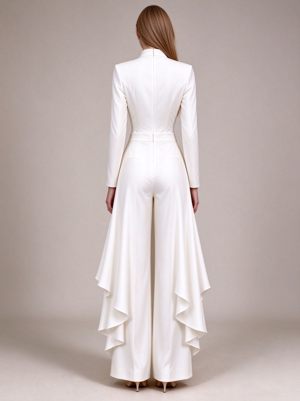 White Mandarin Collar Gold Button Coat Set