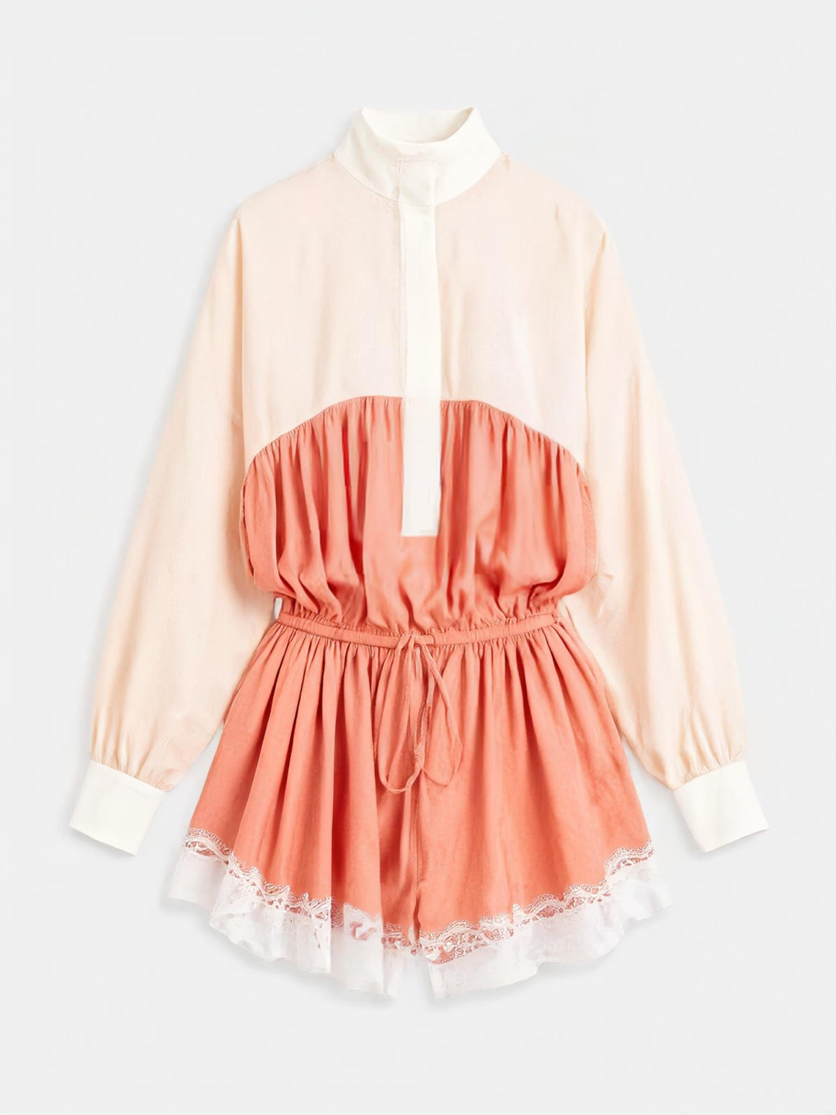 Color Block Lace Trim Romper