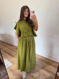 Olive Green Embroidered Maxi Skirt Set