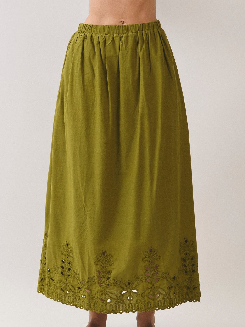 Olive Green Embroidered Maxi Skirt Set
