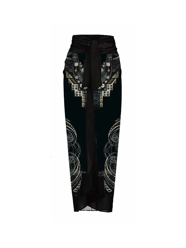 Floral Print One-Piece with 3D Black Flower