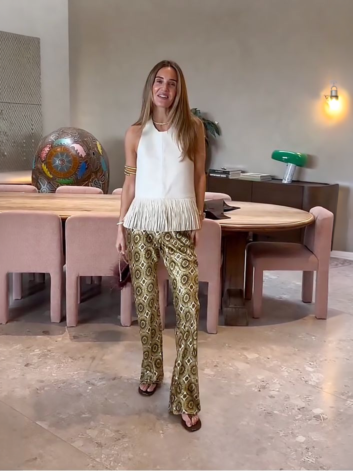 Printed Satin Bias-Cut Flare Pants
