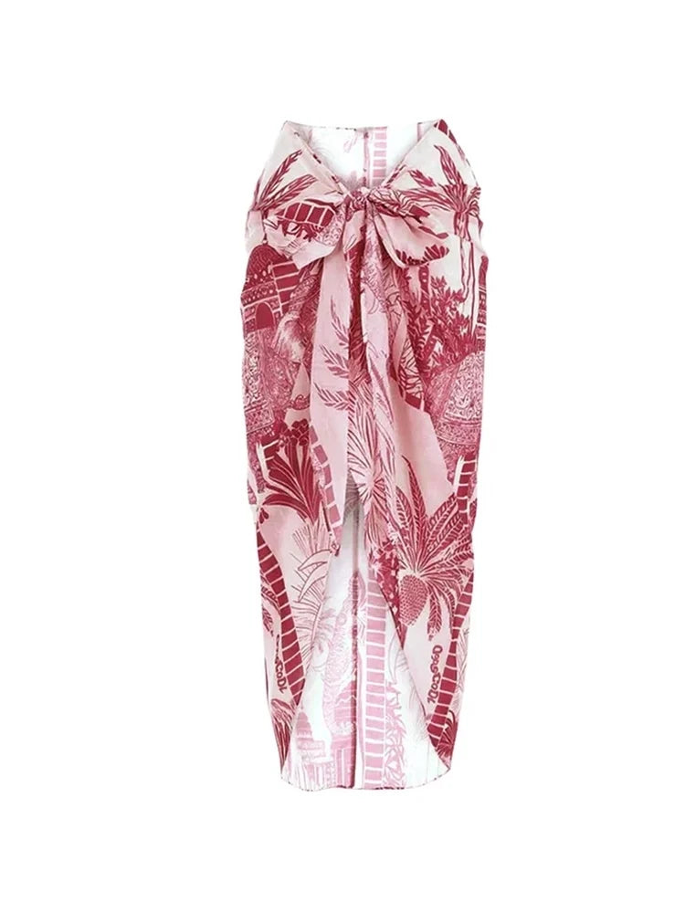 One-Shoulder Palm Print Swimsuit Set