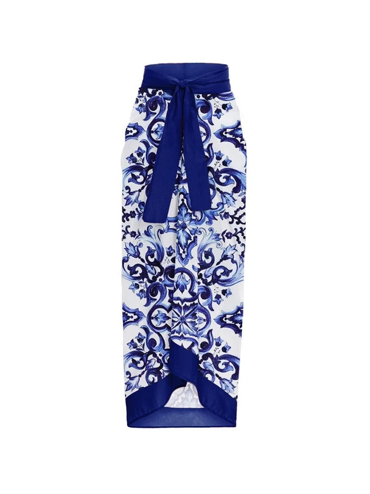 Porcelain Print One Piece Swimsuit Set