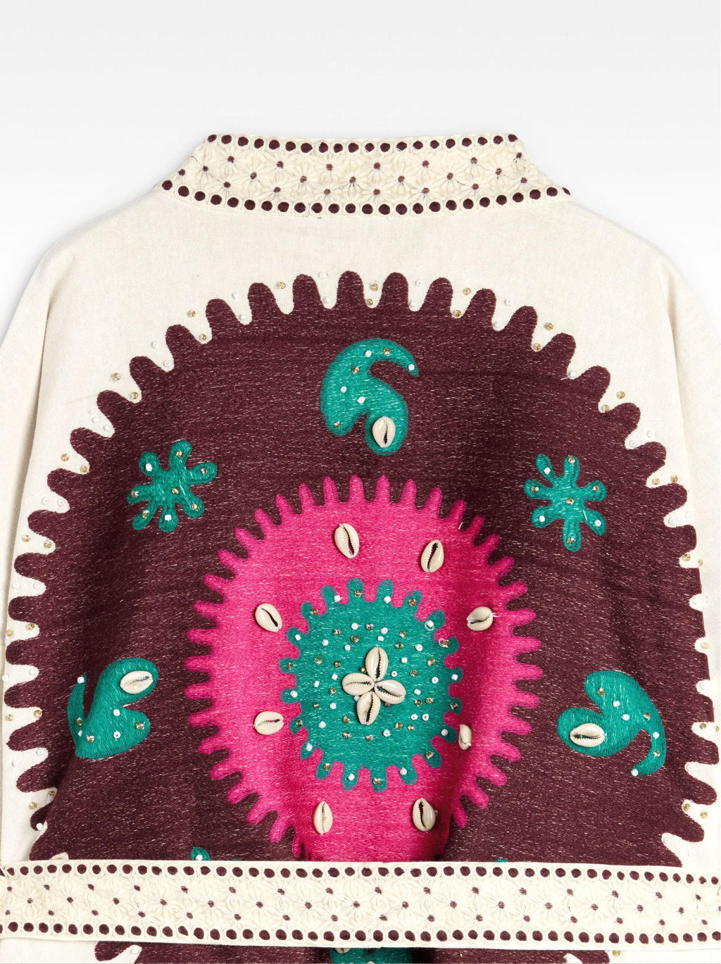 Embroidered Open-Front Coat