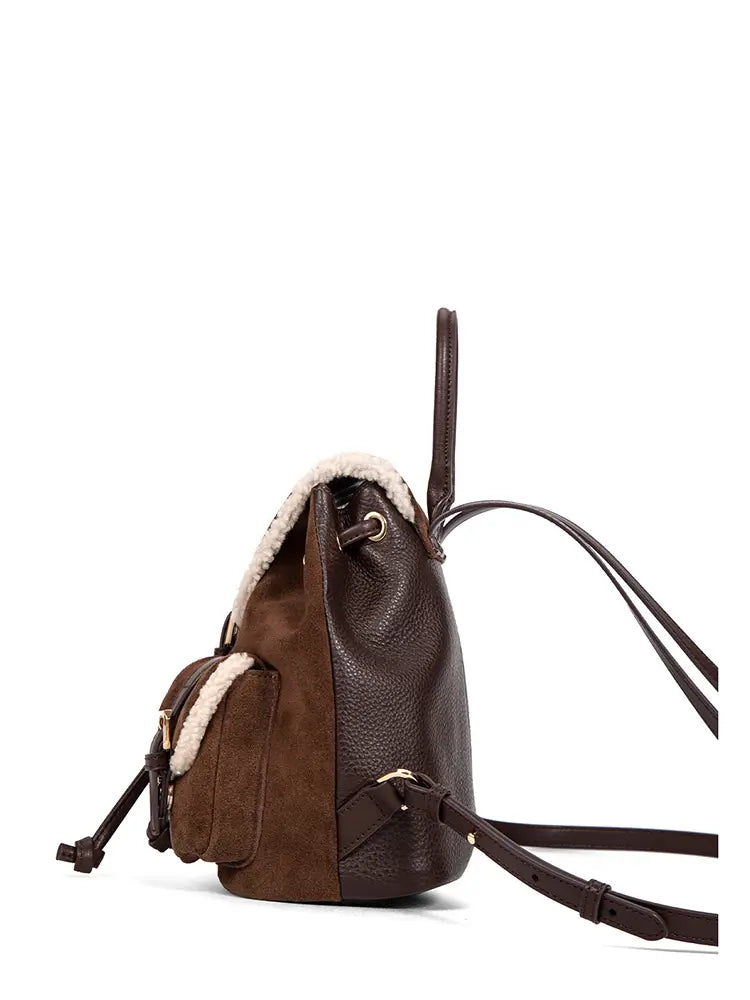 Shearling Suede Leather Convertible Backpack