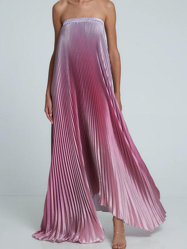 Gradient Strapless Pleated Sleeveless Dress
