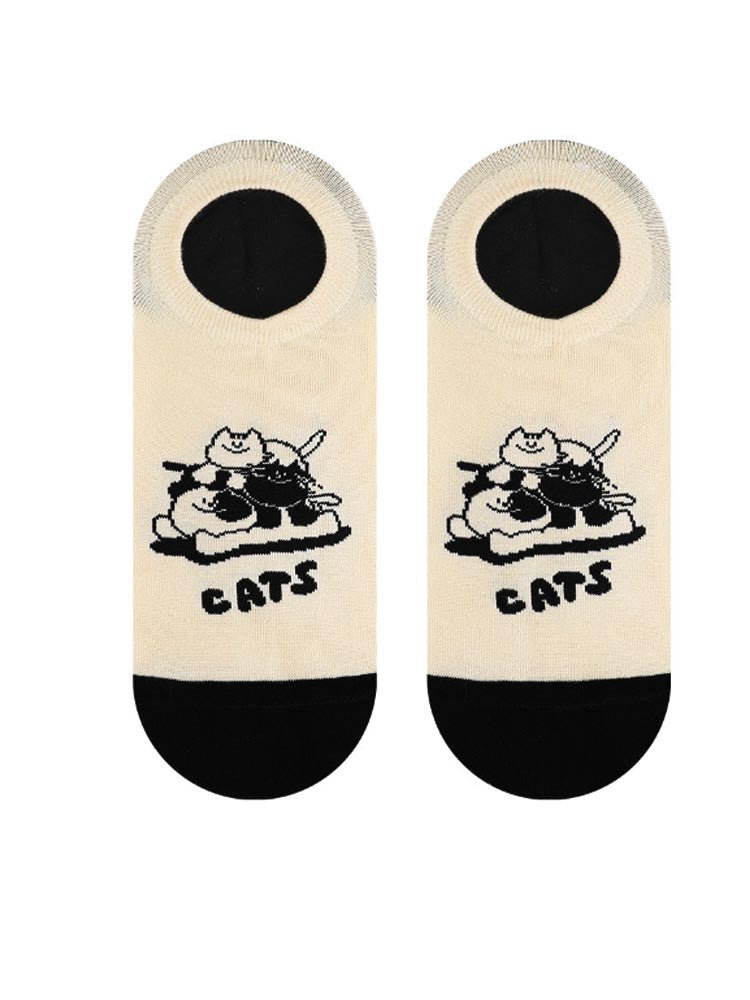 Cartoon Kitty Boat Socks