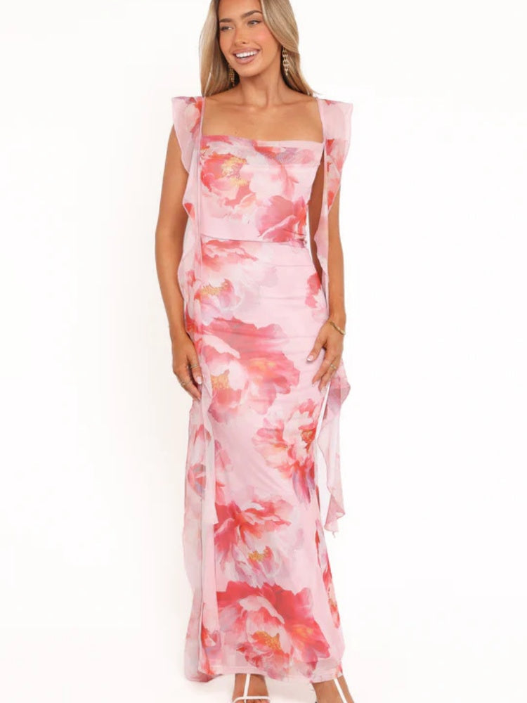Floral Print Ribbon Laces Dress