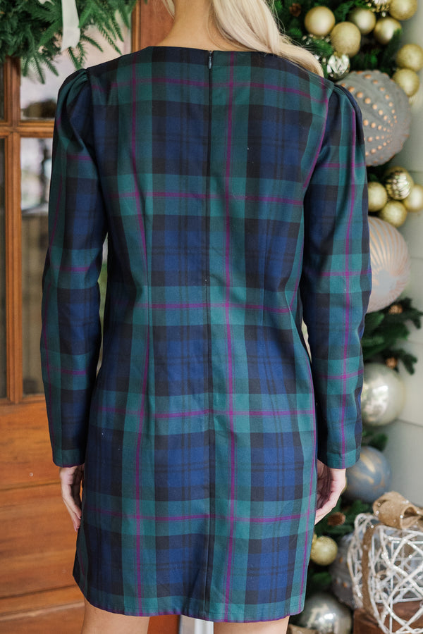 Warmest Wishes Navy Blue Plaid Mini Dress
