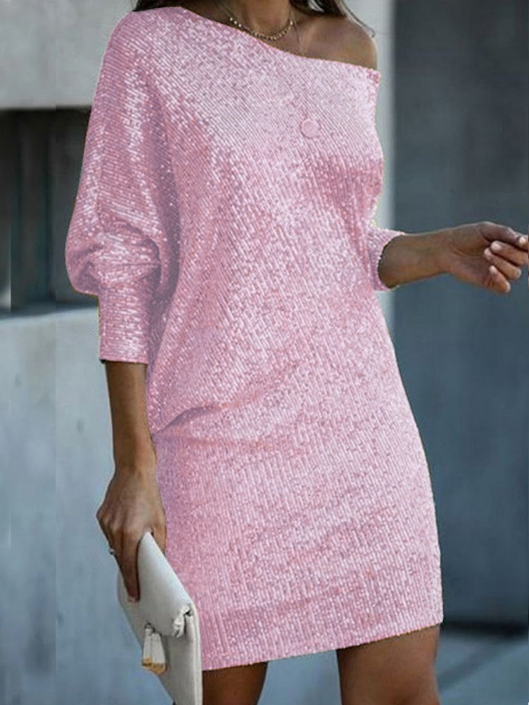 Lantern Sleeve Sequin Dress