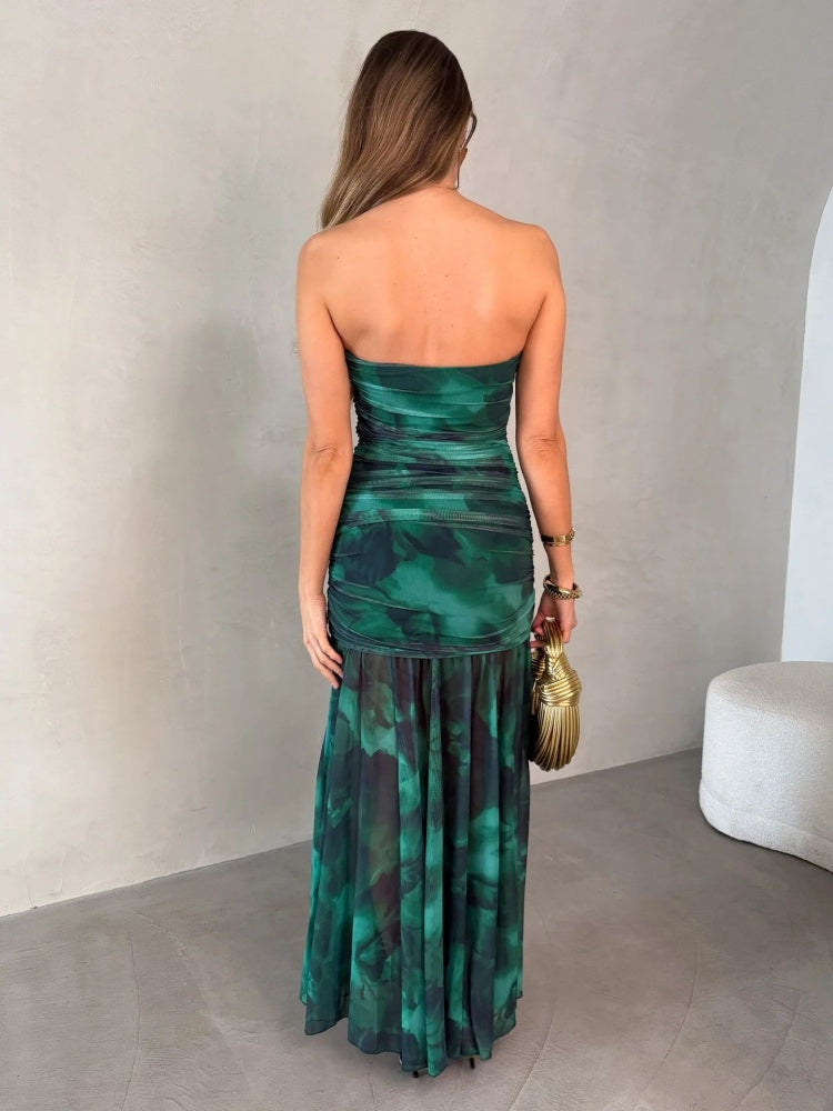 Fringed High-Slit Bustier Maxi Dress