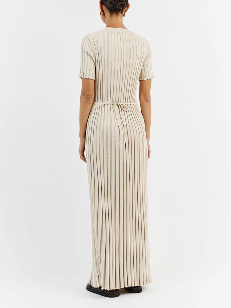 Casual Striped Crew Neck Knit Maxi Dress
