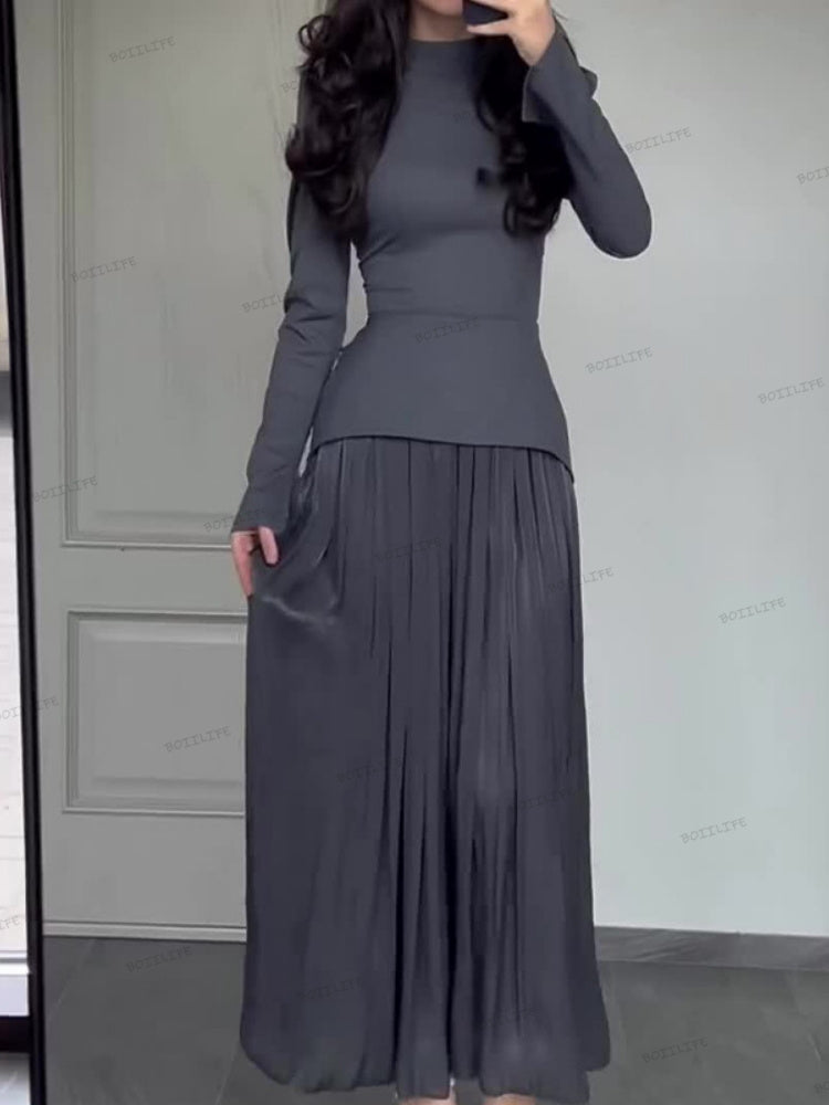 Color Block Splicing Slim Fit Lace-Up Long Sleeve Maxi Dress