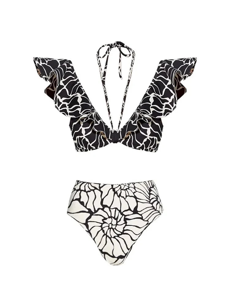 Reversible Ruffle Print Bikini Set