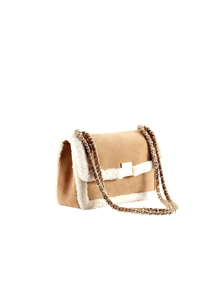 Vintage Shearling Leather Shoulder Crossbody Bag