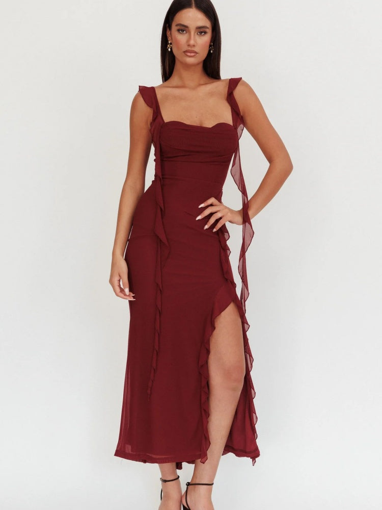Slim Slit Sleeveless Summer Midi Dress