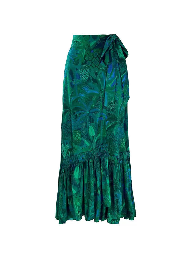Reversible Green Print High-Waist Bikini Set