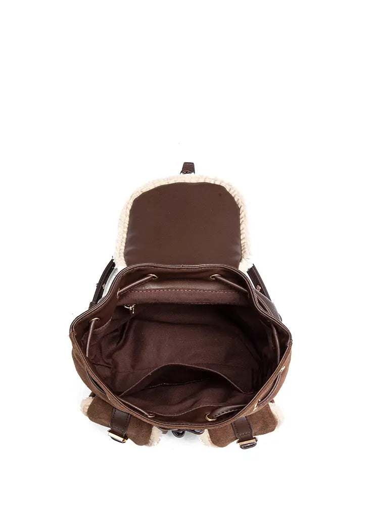 Shearling Suede Leather Convertible Backpack