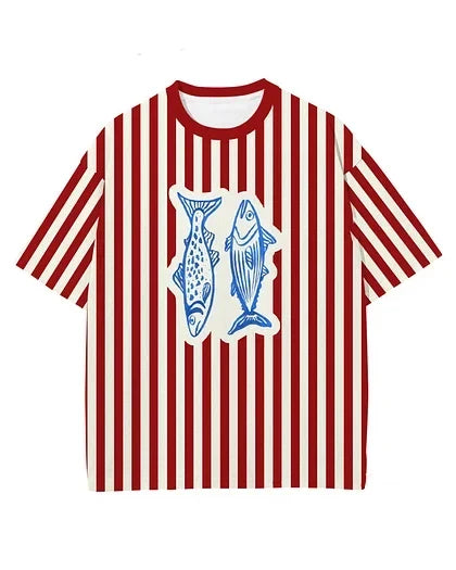 Red Sardine Print Short Sleeve T-Shirt