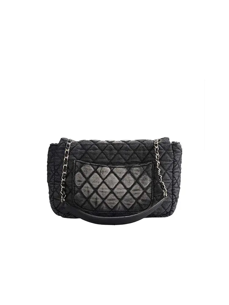 Washed Denim Quilted Chain Shoulder Bag