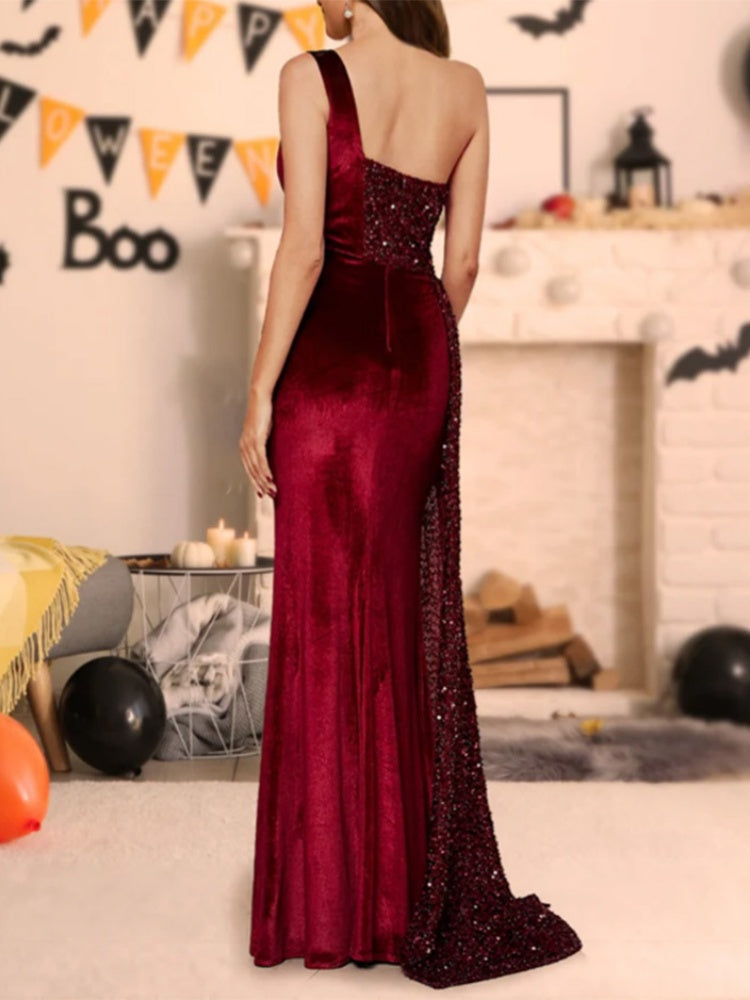 Sequin One-Shoulder Mermaid Gown