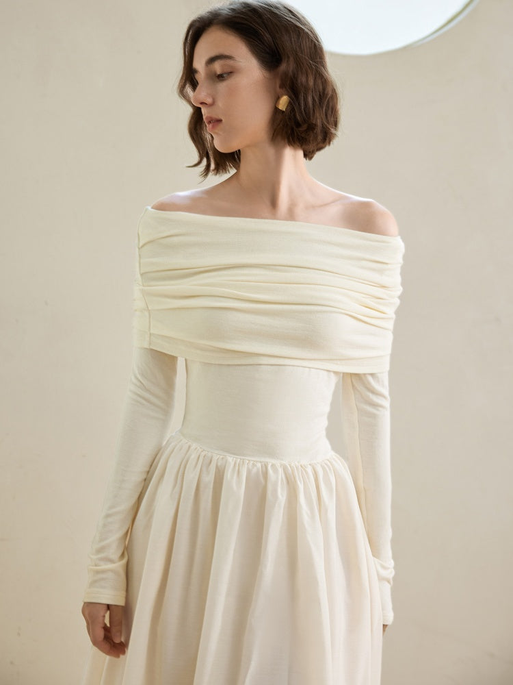 Off-Shoulder Hepburn Style  Midi Dress