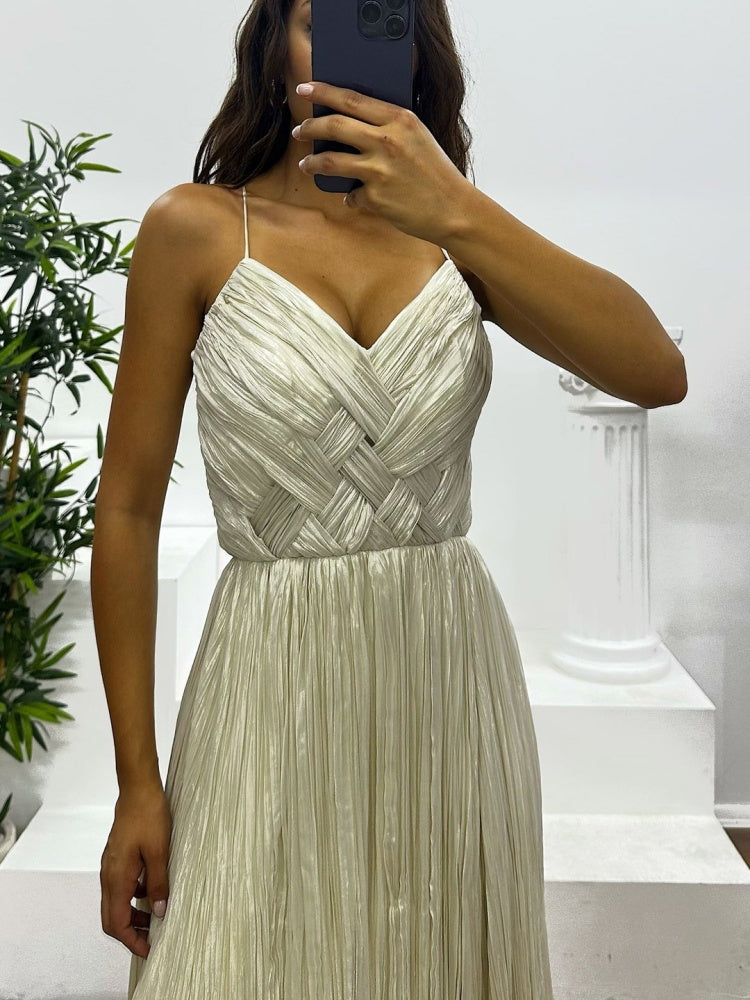 Pleated Sleeveless Maxi Dress