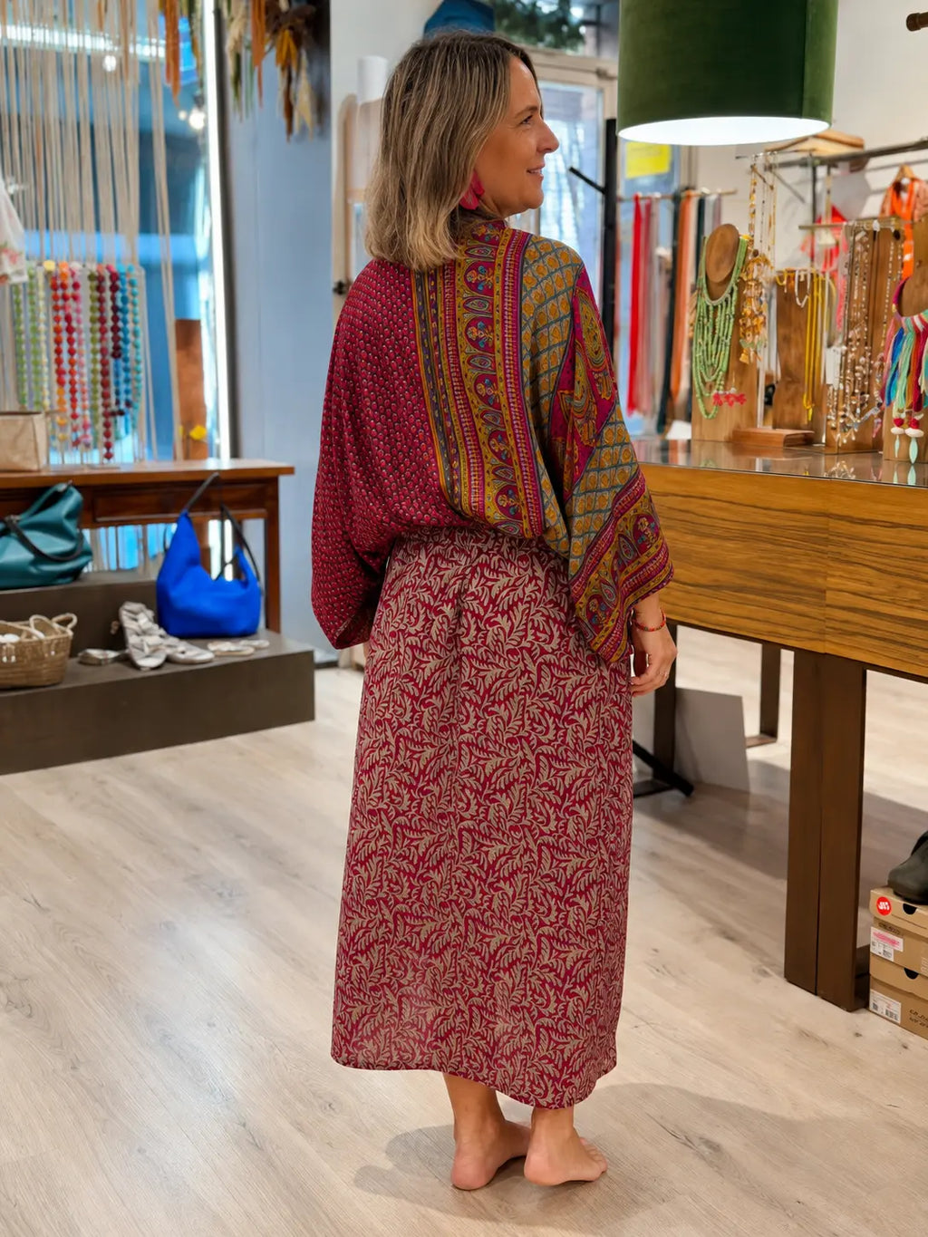 Printed Kimono Midi Dress