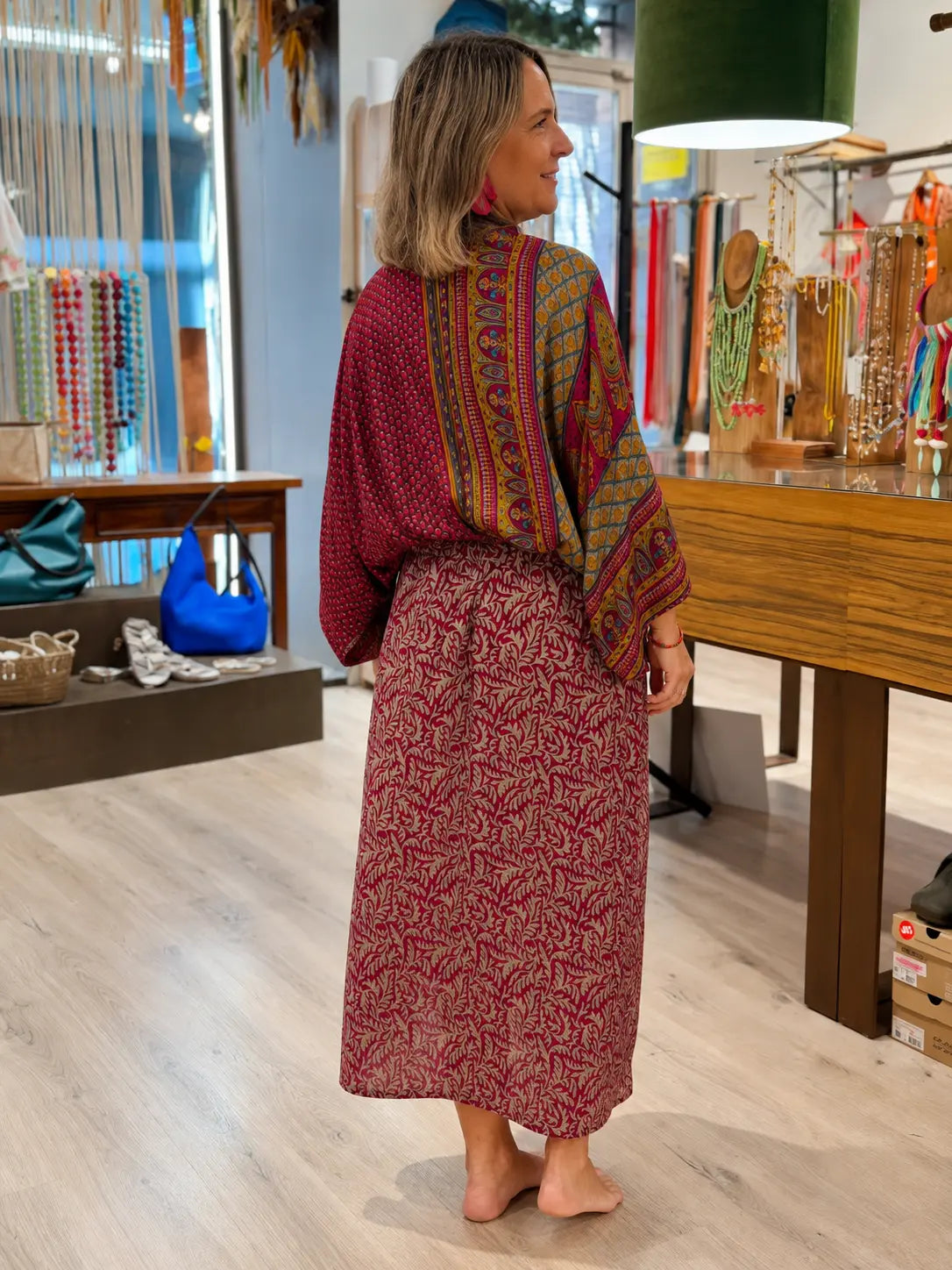 Printed Kimono Midi Dress